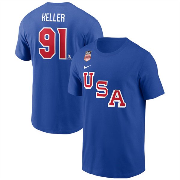Men's US Hockey USA Hockey #91 Clayton Keller Royal 2026 Name & Number T-Shirt