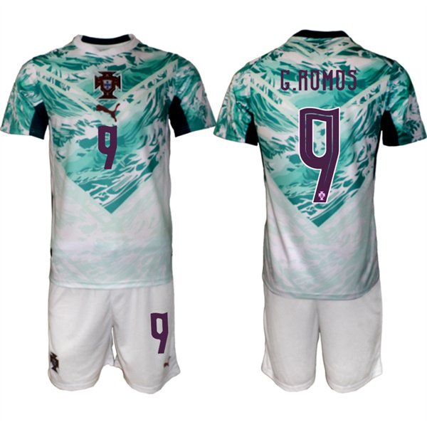 Men's Portugal Team #9 Gon?alo Ramos Green 2026 World Cup Away Soccer Jersey Suit