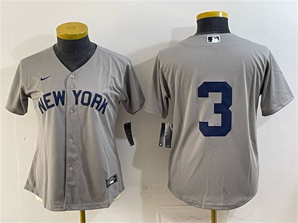 Women's New York Yankees #3 Babe Ruth Gray Cool Base Stitched Baseball Jersey(Run Small)