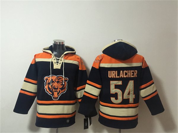 Men's Chicago Bears ##54 Brian Urlacher Navy Ageless Must-Have Lace-Up Pullover Hoodie