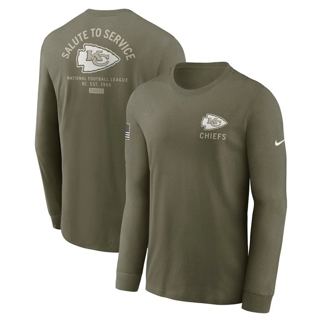 Men's Kansas City Chiefs Olive 2025 Salute to Service Sideline Long Sleeve T-Shirt