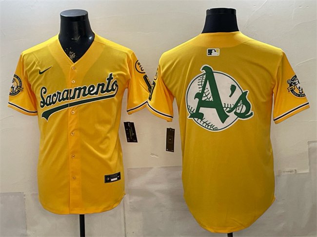 Men's Oakland Athletics Team Big Logo 2026 Yellow Alternate Sacramento Celebrating 125 Years Vapor Limited Stitched Baseball Jerseys