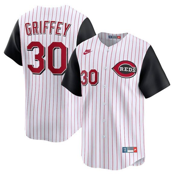 Men's Cincinnati Reds #30 Ken Griffey Jr. White Cooperstown Collection Limited Stitched Baseball Jersey