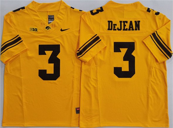 Men's Iowa Hawkeyes #3 Cooper DeJean Yellow F.U.S.E. Stitched Jersey