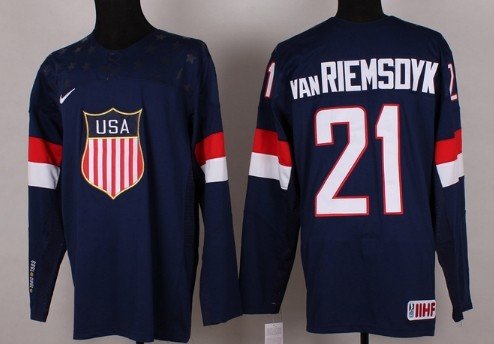 2014 Olympics USA #21 James van Riemsdyk Navy Blue Jersey