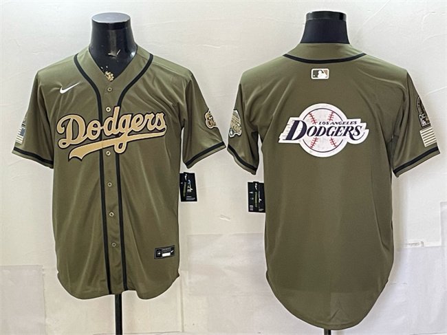Men's Los Angeles Dodgers Team Big Logo Olive 2026 Armed Forces Day Stitched Baseball Jersey