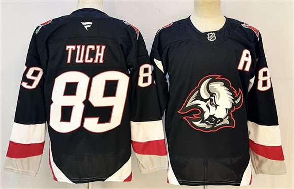 Men's Buffalo Sabres #89 Alex Tuch Black 2024-25 With A Patch Alternate Stitched Hockey Jersey