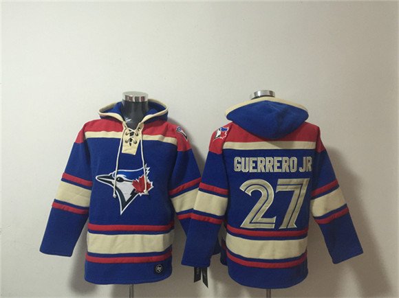 Men's Toronto Blue Jays #27 Vladimir Guerrero Jr. Royal Ageless Must-Have Lace-Up Pullover Hoodie