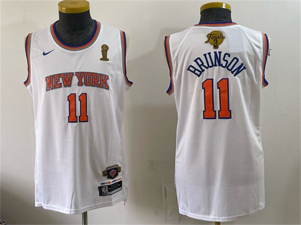 Men's New Yok Knicks #11 Jalen Brunson White 2026 Finals Champions Patch Stitched Jersey