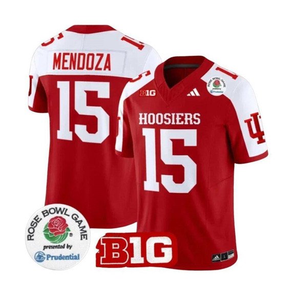 Men's Indiana Hoosiers #15 Fernando Mendoza 2025 F.U.S.E. Rose Bowl Red White Stitched Jersey