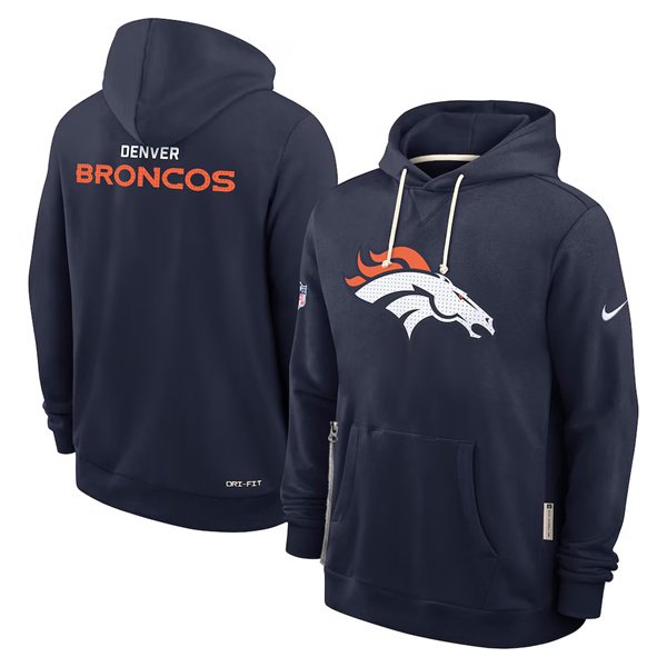 Men's Denver Broncos Navy Sideline Standard Issue Initial Home Dri-FIT Pullover Hoodie