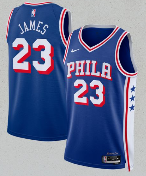 Men's Philadelphia 76ers #23 LeBron James Royal 2026 Icon Edition Stitched Jersey