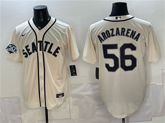 Men's Seattle Mariners #56 Randy Arozarena Cream 50th Anniversary Alternate Stitched Baseball Jersey