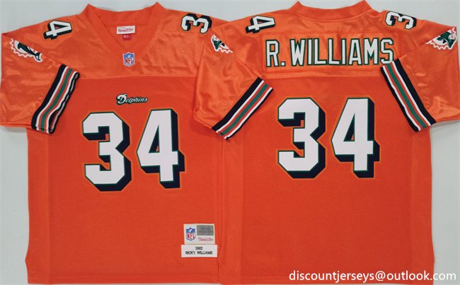 Men's Miami Dolphins #34 Ricky Williams Orange Throwback Stitched Football Jersey