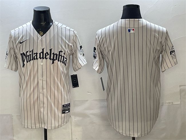 Men's Philadelphia Phillies Blank Cream Pinstripe Gothic Vapor Limited Stitched Jersey
