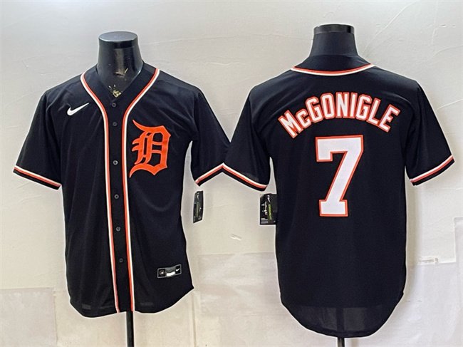 Men's Detroit Tigers #7 Kevin McGonigle 2026 Fashion Replica Black Out Stitched Baseball Jersey
