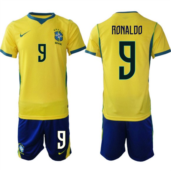 Men's Brazil national football team #9 Ronaldo Yellow 2026 Soccer Jersey Suit