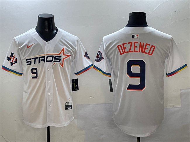 Men's Houston Astros #9 Zach Dezenzo White 2025 City Connect With Texas Patch Limited Stitched Baseball Jersey