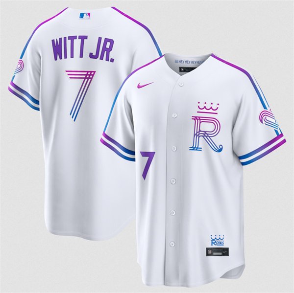 Men's Kansas City Royals #7 Bobby Witt Jr. White 2026 City Connect Stadium Stitched Baseball Jersey
