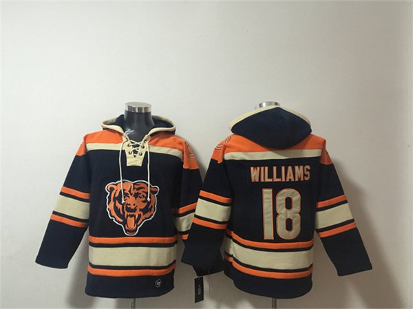 Men's Chicago Bears #18 Caleb Williams Navy Ageless Must-Have Lace-Up Pullover Hoodie