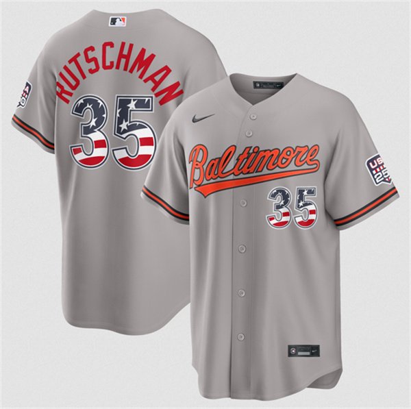 Men's Baltimore Orioles #35 Adley Rutschman Gray USA 250 Fourth of July Home Stitched Baseball Jersey