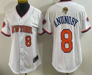 Women's New Yok Knicks #8 OG Anunoby White 2026 Finals Patch Stitched Baseball Jersey