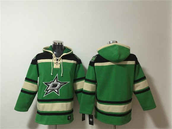 Men's Dallas Stars Blank Black Green Lace-Up Pullover Hoodie
