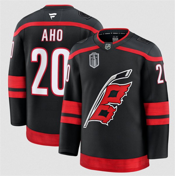 Men's Carolina Hurricanes #20 Sebastian Aho Black 2026 Stanley Cup Final Home Premium Hockey Stitched Jersey