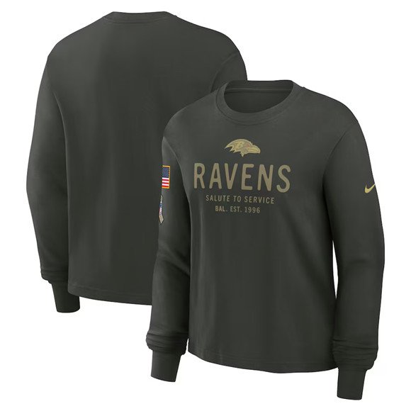 Men's Baltimore Ravens Dark Green 2025 Salute to Service Sideline Dri-FIT Long Sleeve T-Shirt