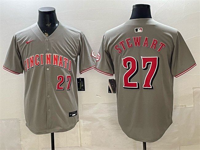 Men's Cincinnati Reds #27 Sal Stewart Grey Road Limited Stitched Baseball Jersey