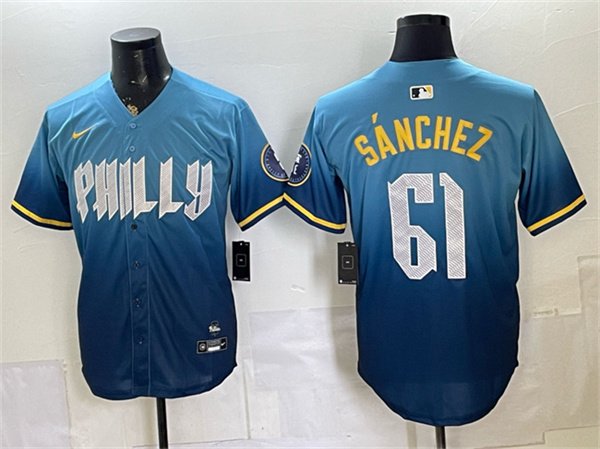 Men's Philadelphia Phillies #61 Jhoan Durán Blue 2024 City Connect Limited Stitched Jersey