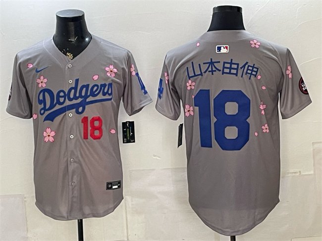 Men's Los Angeles Dodgers #18 山本由伸 Grey 2025 Tokyo Series Limited Stitched Baseball Jersey