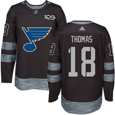 Blues #18 Robert Thomas Black 1917-2017 100th Anniversary Stitched Hockey Jersey