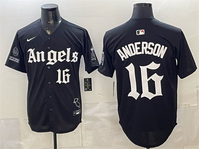 Men's Los Angeles Angels #16 Garret Anderson Black 'Gothic Halo Edition' Vapor Limited Stitched Baseball Jersey
