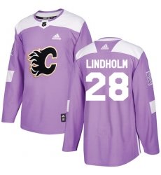 Men's Adidas Calgary Flames #28 Elias Lindholm Purple Authentic Fights Cancer Stitched NHL Jersey