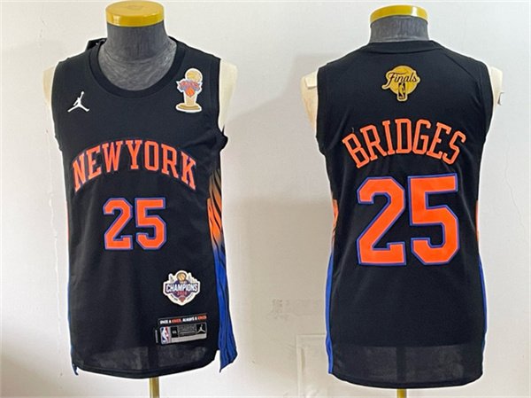 Men's New Yok Knicks #25 Mikal Bridges Black 2026 Finals Champions Patch Statement Edition Stitched Jersey