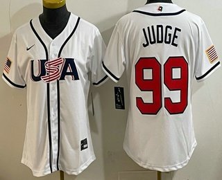 Women's USA #99 Aaron Judge White 2026 World Baseball Classic Cool Base Jersey