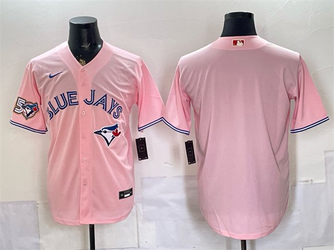 Men's Toronto Blue Jays Blank Pink 50 Seasons Patch Stitched Baseball Jersey