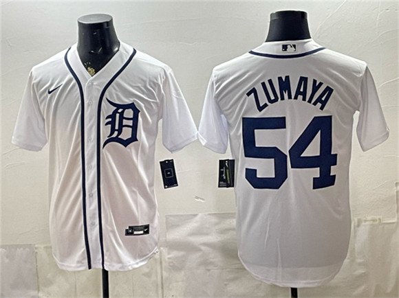Men's Detroit Tigers #54 Joel Zumaya White Cool Base Stitched Baseball Jersey