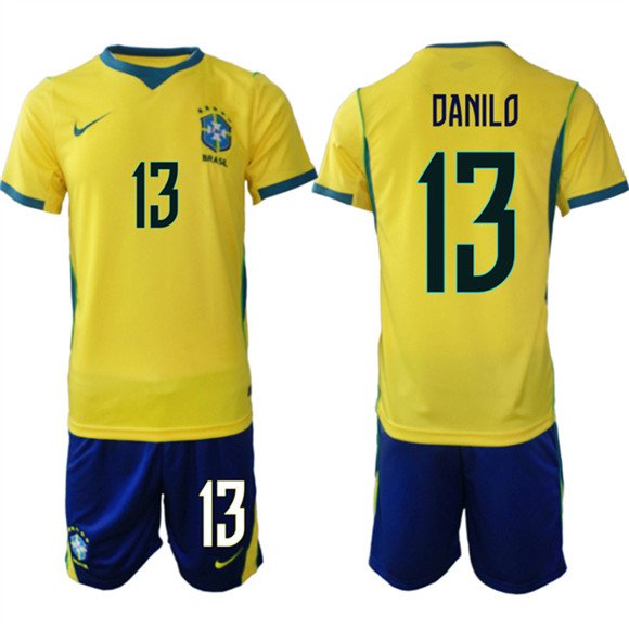 Men's Brazil national football team #13 Danilo Yellow Home 2026 Soccer Jersey Suit