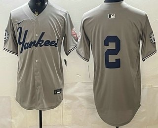 Men's New York Yankees #2 Derek Jeter Grey Without Name Limited Jersey