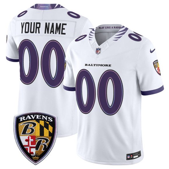 Men's Baltimore Ravens Active Player Custom White 2026 F.U.S.E. Vapor Limited Football Stitched Jersey