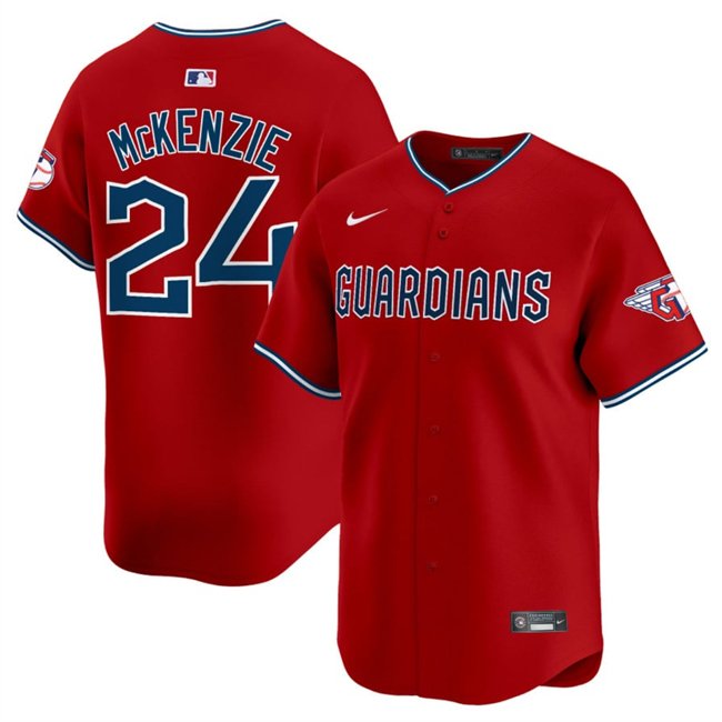 Men's Cleveland Guardians #24 Triston McKenzie Red Alternate Limited Stitched Baseball Jersey