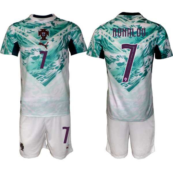 Men's Portugal Team #7 Cristiano Ronaldo Green 2026 World Cup Away Soccer Jersey Suit