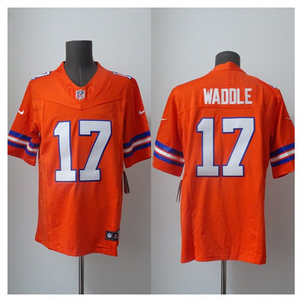 Men's Denver Broncos #17 Jaylen Waddle Orange 2026 F.U.S.E. Mile High Collection 1977 Throwback Vapor Limited Football Stitched Jersey