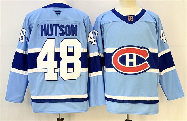 Men's Montreal Canadiens #48 Lane Hutson Blue 2023-24 Reverse Retro Stitched Jersey