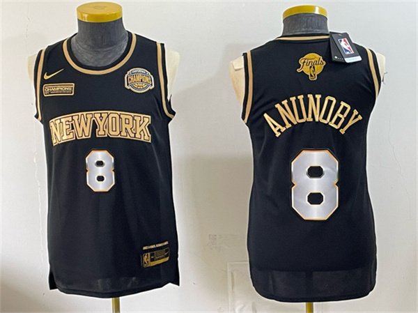 Men's New Yok Knicks #8 OG Anunoby Black Gold 2026 Finals & Eastern Conference Champions Patch Stitched Jersey