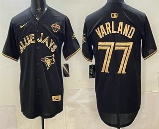 Men's Toronto Blue Jays #77 Louis Varland Black Gold 2025 American League Champions Limited Jersey