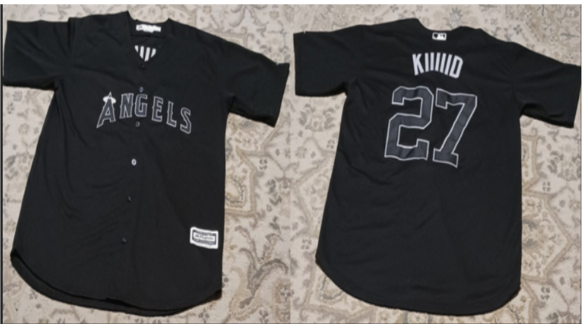 Men's Los Angeles Angels #27 Mike Trout KIIIIID Black Stitched Baseball Jersey