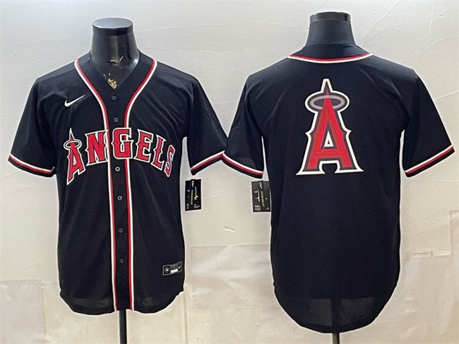 Men's Los Angeles Angels Team Big Logo 2026 Fashion Replica Black Out Stitched Baseball Jersey
